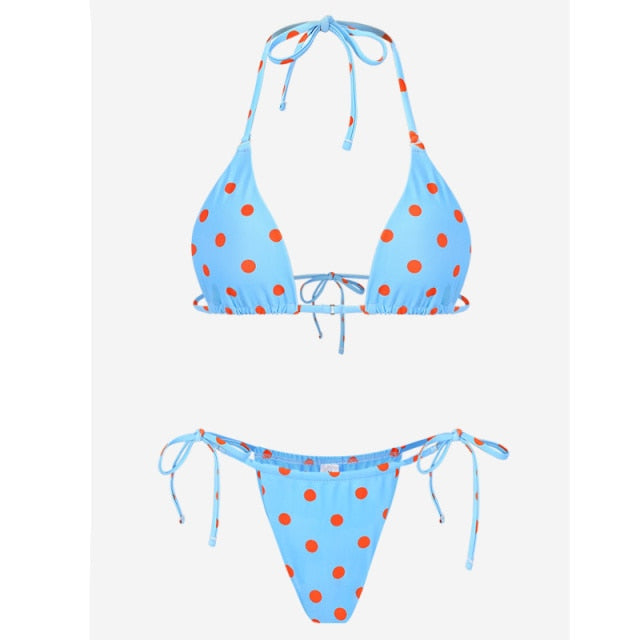 Solid color bikini set with floral print, string swimwear from The Clothing Company Sydney, featuring a stylish and comfortable design.