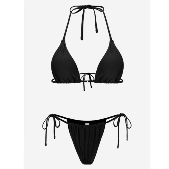 Solid color bikini set with floral print from The Clothing Company Sydney, featuring string bikini swimwear for beach or pool.