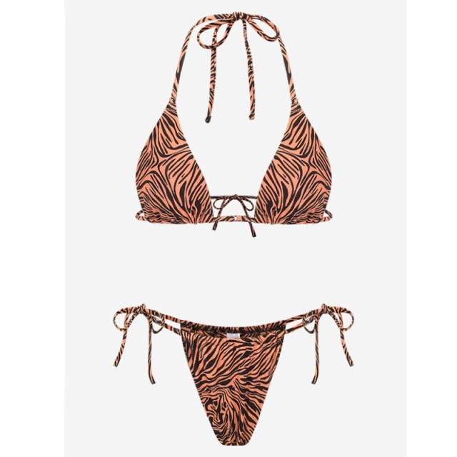 Solid color bikini set with floral print from The Clothing Company Sydney, featuring string design for stylish swimwear.