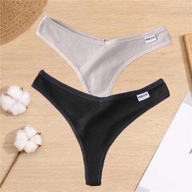 Two cotton mix G-string thong underwear with V-waist design from The Clothing Company Sydney, displayed flat on a white background.