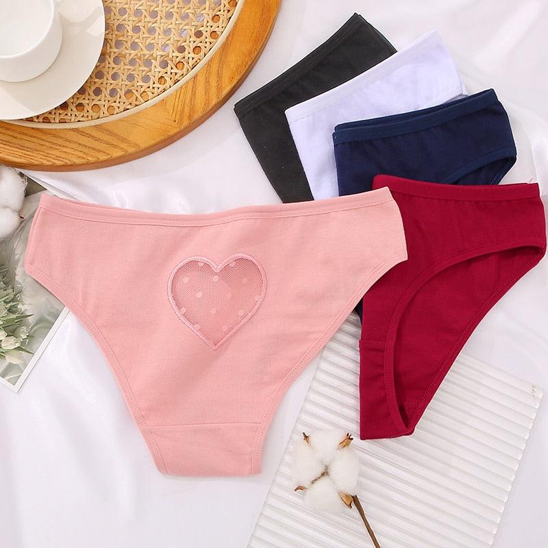 Two-pack cotton mix panties from The Clothing Company Sydney, low-waist briefs with heart hollow-out design and seamless fit.