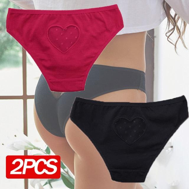 Two-pack cotton mix briefs from The Clothing Company Sydney featuring heart hollow-out design, low waist, seamless underpants.