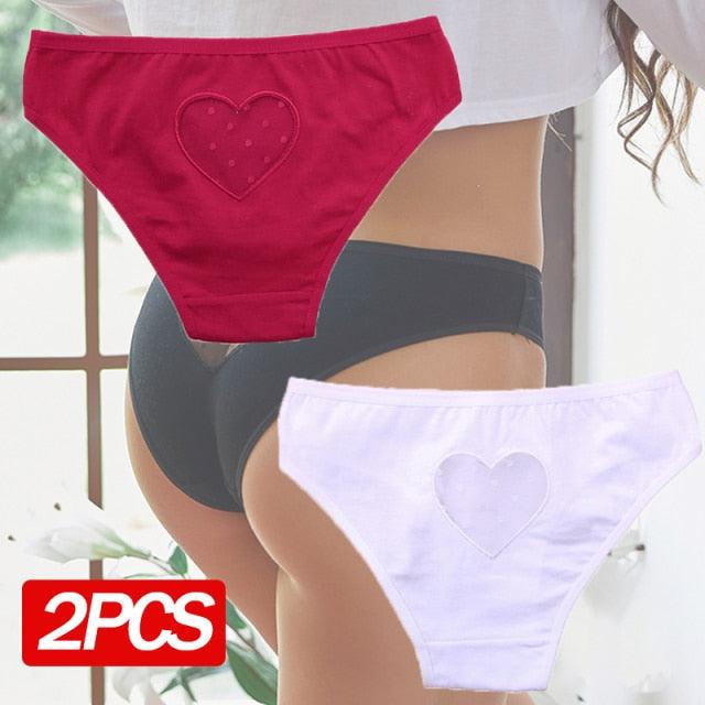 2 Pack Cotton Mix Panties Heart Hollow Out Briefs Sexy Low-Waist Underpants Comfortable Seamless Underwear The Clothing Company Sydney