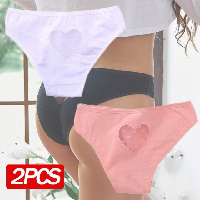 Two packs of cotton mix heart hollow-out briefs, low-waist seamless underwear from The Clothing Company Sydney.