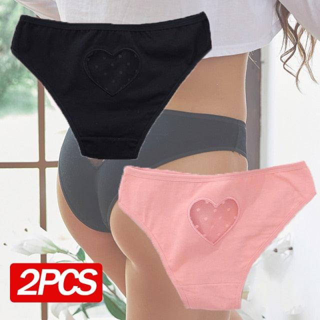 Two-pack of The Clothing Company Sydney cotton mix panties with heart hollow-out design, low-waist seamless briefs for women.