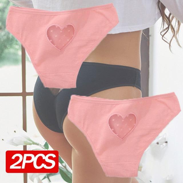 Two pairs of The Clothing Company Sydney cotton mix low-waist briefs with heart hollow-out design, seamless and comfortable underpants.