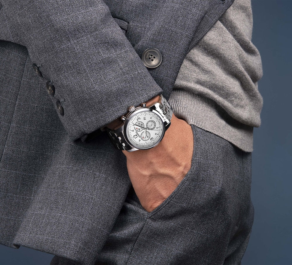 CADISEN men's Swiss quartz sports watch with sapphire crystal, waterproof chronograph, and luxury design featuring ISA Cal.8171 movement