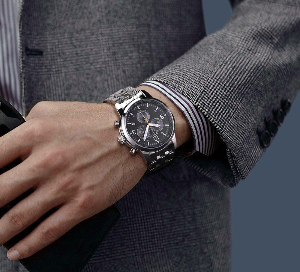 CADISEN men's sports quartz watch with Swiss ISA Cal.8171 movement, sapphire crystal, waterproof chronograph, luxury design.
