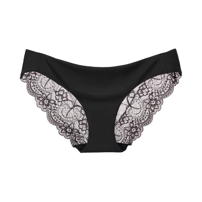Lace plus size underwear by The Clothing Company Sydney, transparent low-rise cotton briefs with delicate floral lace design.