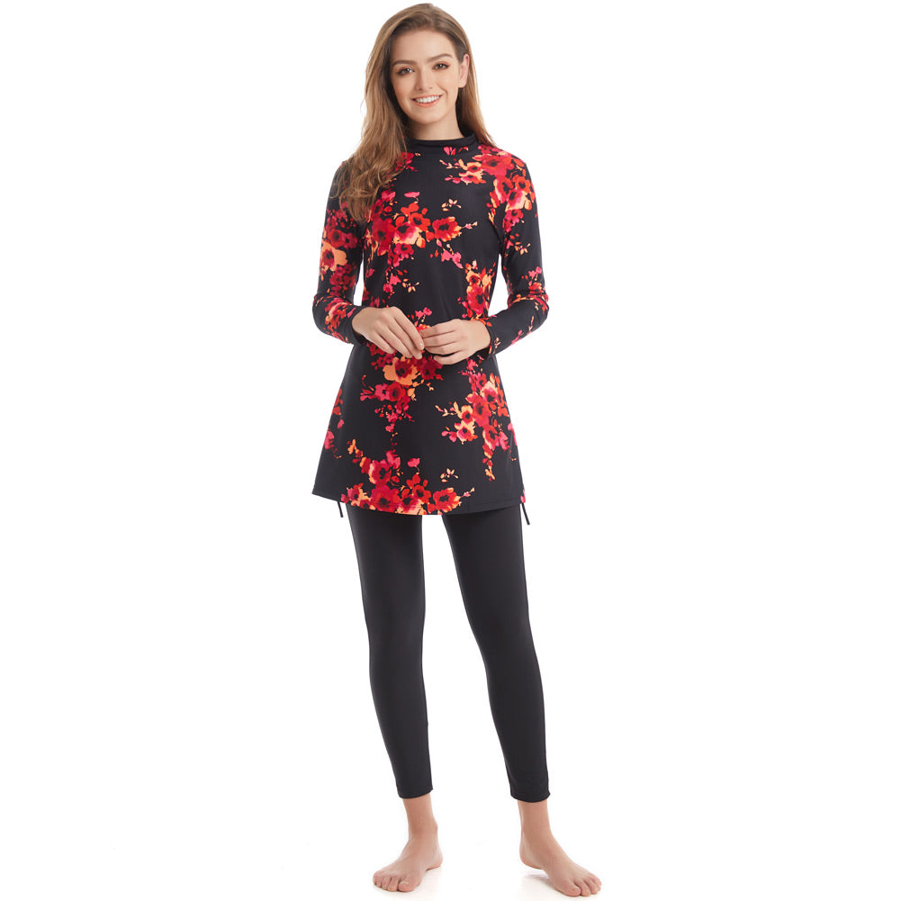 Plus size 3-piece swimsuit set with long sleeves from The Clothing Company Sydney, designed for full coverage swimming.