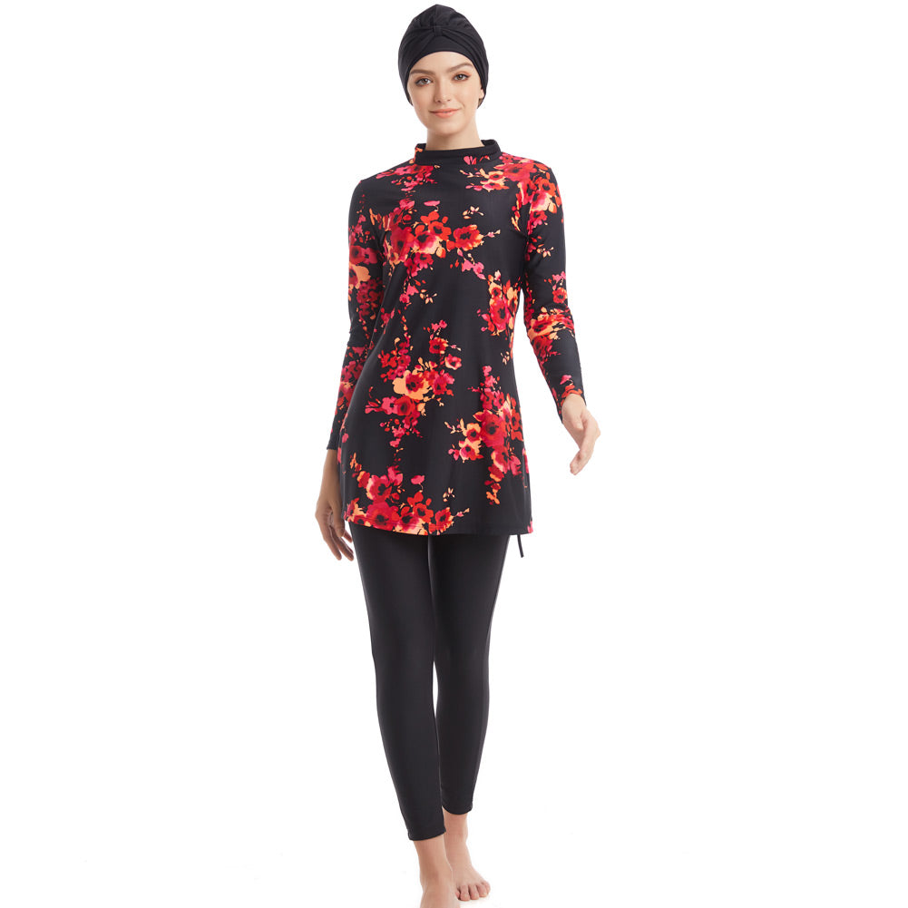 Plus size long sleeve swimsuit set by The Clothing Company Sydney, full coverage swimwear with three-piece design for women.