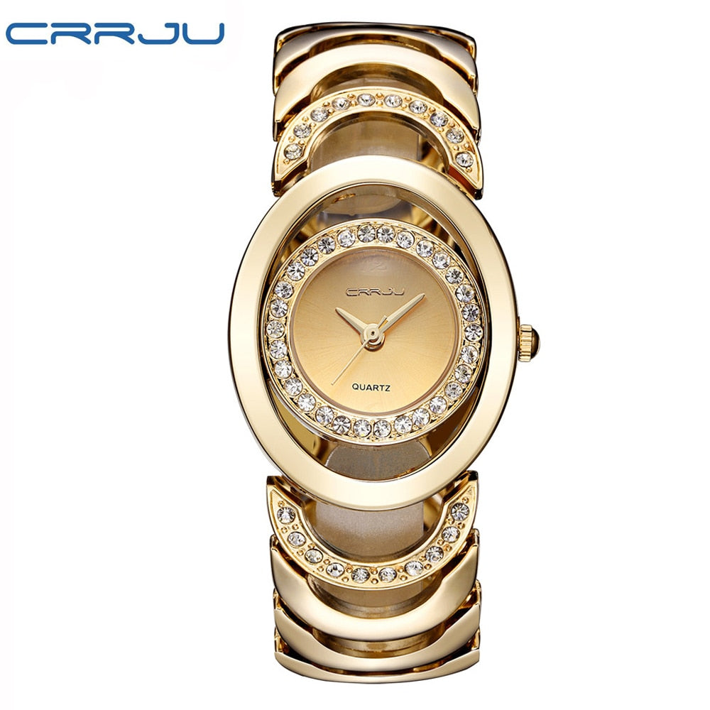 Ladies' luxury stainless steel bracelet watch with rhinestones and quartz movement, featuring a stylish design by The Clothing Company Sydney.
