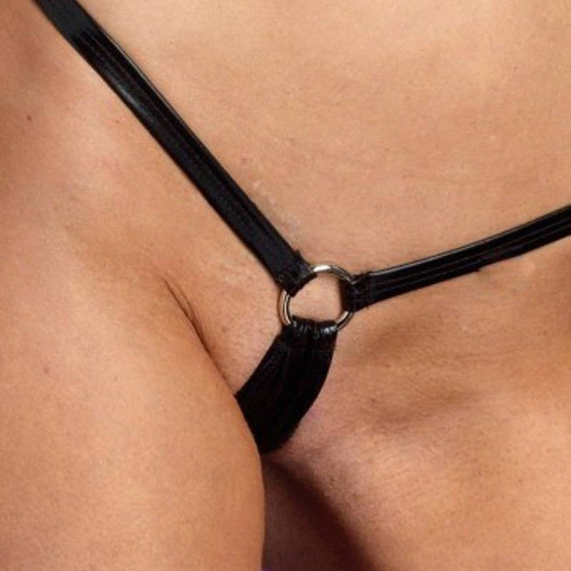 Solid color micro bikini swimsuit with metal ring details, string design, and thong style by The Clothing Company Sydney.