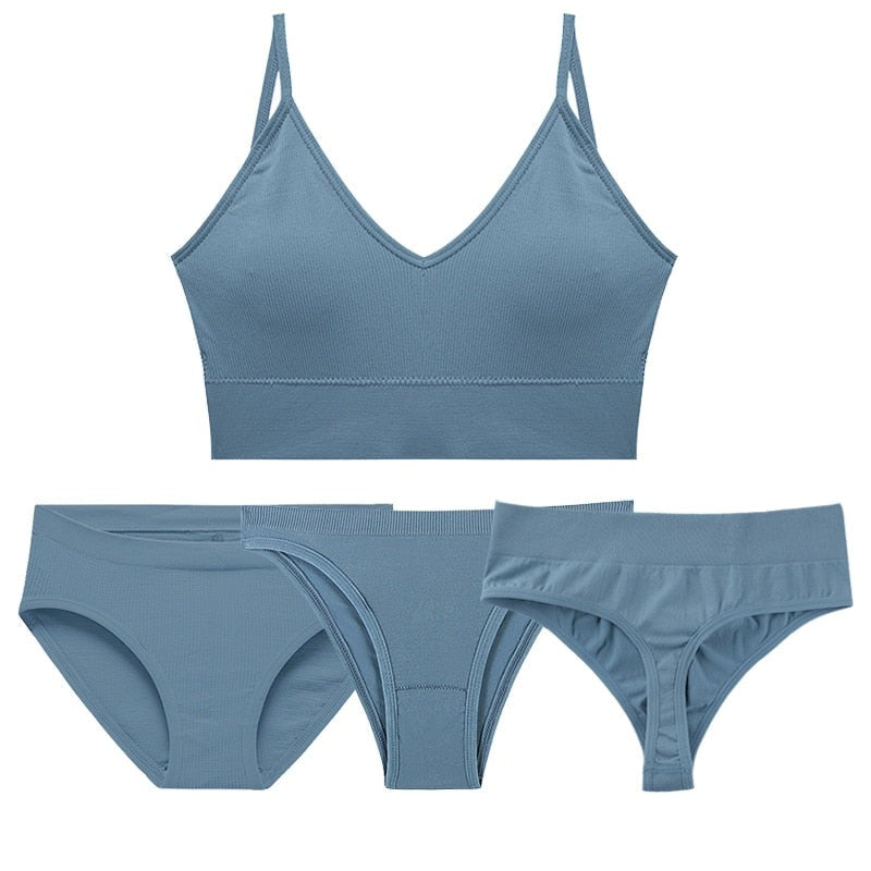 5-piece cotton underwear set including seamless bra, G-string, and thong from The Clothing Company Sydney, soft and comfortable.
