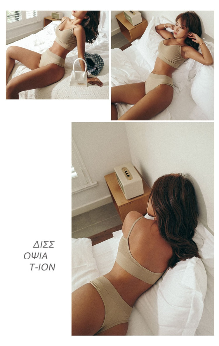 5-piece cotton underwear set including seamless bra, G-string, and thong from The Clothing Company Sydney, soft and comfortable lingerie.