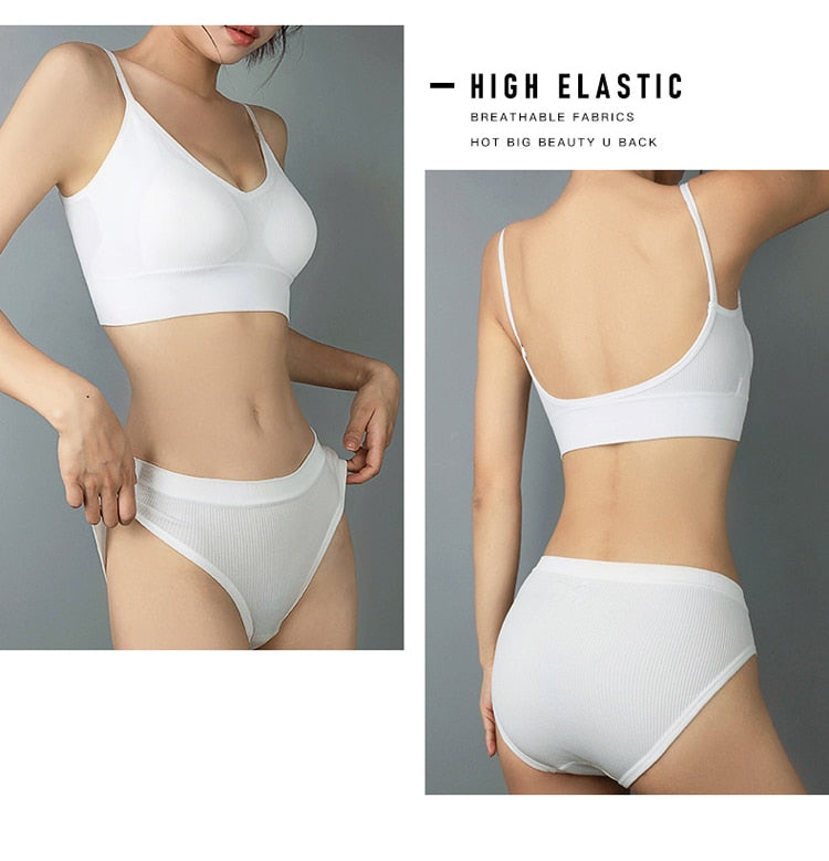 5-piece cotton underwear set including seamless bra, G-string, and panties by The Clothing Company Sydney, soft and comfortable lingerie.