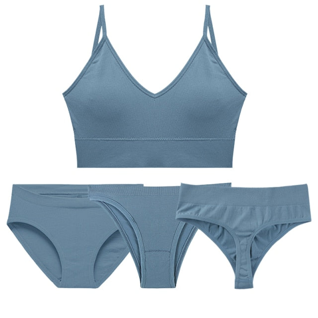 5-piece cotton underwear set including seamless bra, G-string, and panties from The Clothing Company Sydney, soft and comfortable lingerie