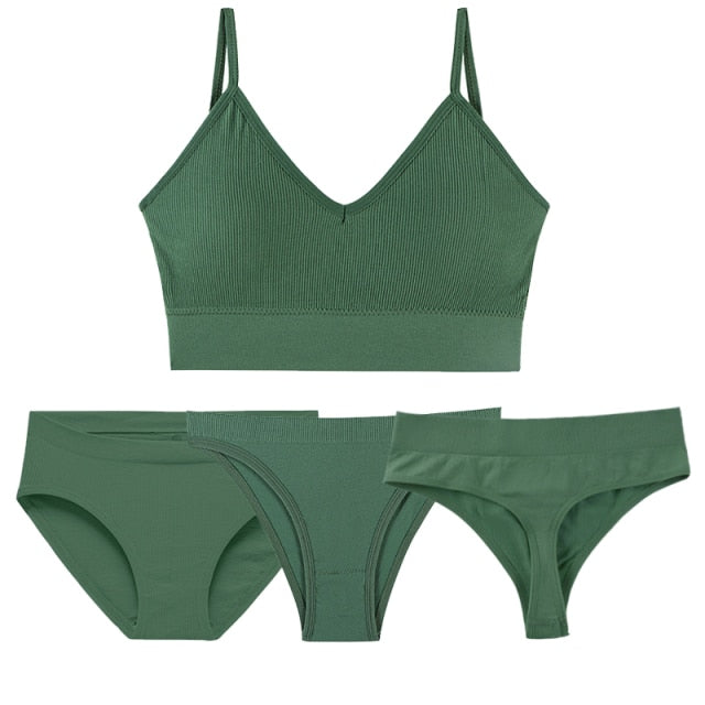 5-piece cotton underwear set with seamless bra, G-string, and panties from The Clothing Company Sydney, soft and comfortable lingerie.
