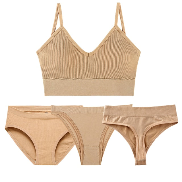 Five-piece cotton underwear set including a seamless bra, G-string, and panties from The Clothing Company Sydney.