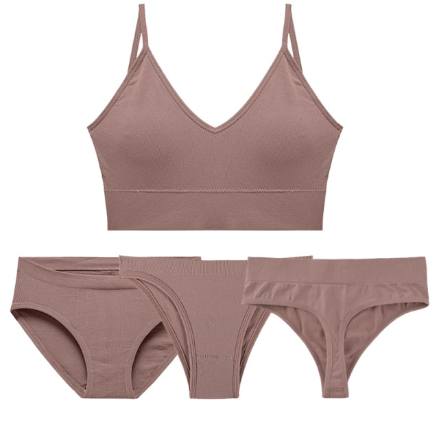 5-piece cotton underwear set with seamless bras, G strings, and panties from The Clothing Company Sydney, soft and comfortable lingerie.