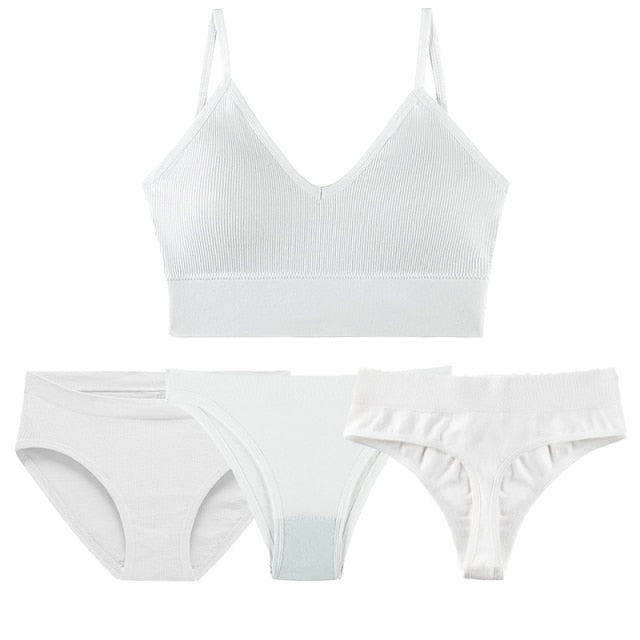 5-piece cotton underwear set with seamless bra, G-string, and panties from The Clothing Company Sydney, soft and comfortable.
