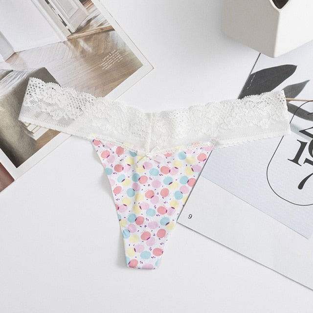 Floral print low-waist G-string underwear by The Clothing Company Sydney, seamless breathable lace lingerie with delicate floral design.