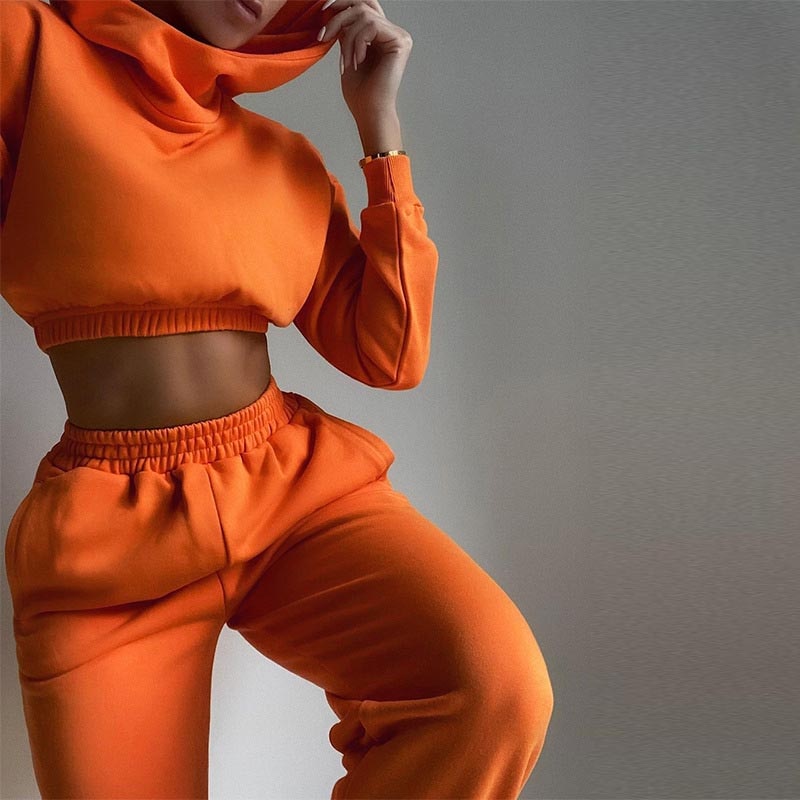 Solid color long sleeve hoodie and matching pants set from The Clothing Company Sydney, perfect for autumn and winter casual wear.