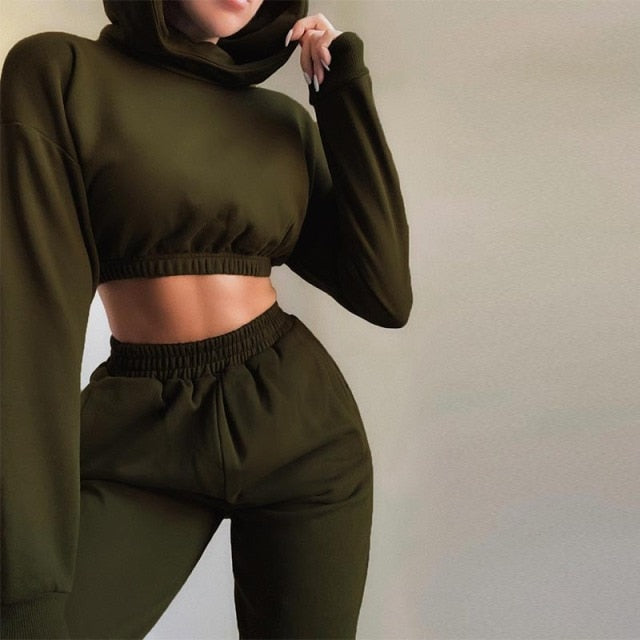 Solid color casual pants from The Clothing Company Sydney, part of a chic autumn winter tracksuit set with long sleeves and comfortable fit.