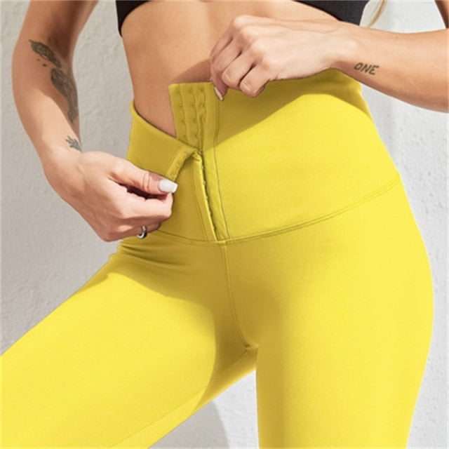 High-waist postpartum fitness corset push hip yoga leggings from The Clothing Company Sydney, seamless gym workout tights for training.
