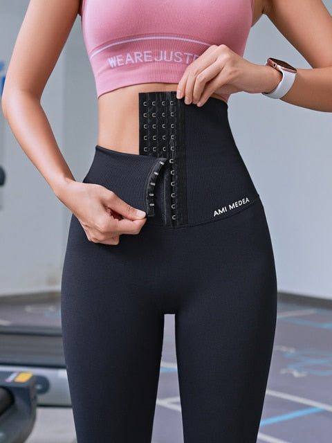 Seamless high waist postpartum yoga leggings by The Clothing Company Sydney with a fitness corset push hip design for workout and training.
