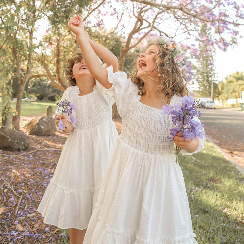 Girls princess fairy puff sleeve summer dress by The Clothing Company Sydney, featuring an elegant birthday ball gown style.