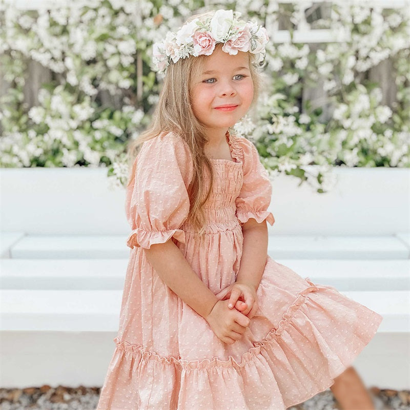 Girls princess summer fairy puff sleeve dress by The Clothing Company Sydney, featuring an elegant birthday party ball gown design.