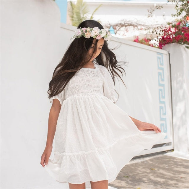 Girls princess fairy short sleeve summer dress by The Clothing Company Sydney, featuring a puff ball gown style for birthday parties.