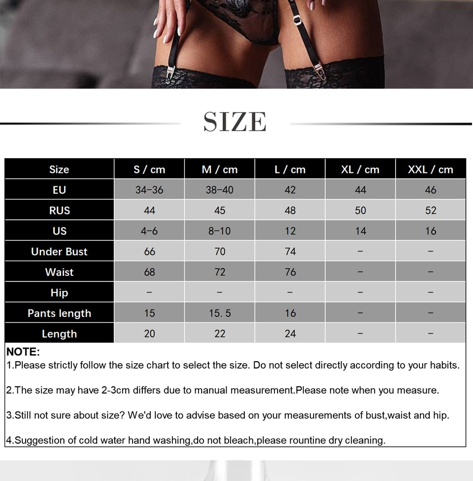 Flower embroidered lace lingerie set with push-up underwire bras and matching garter panties from The Clothing Company Sydney.