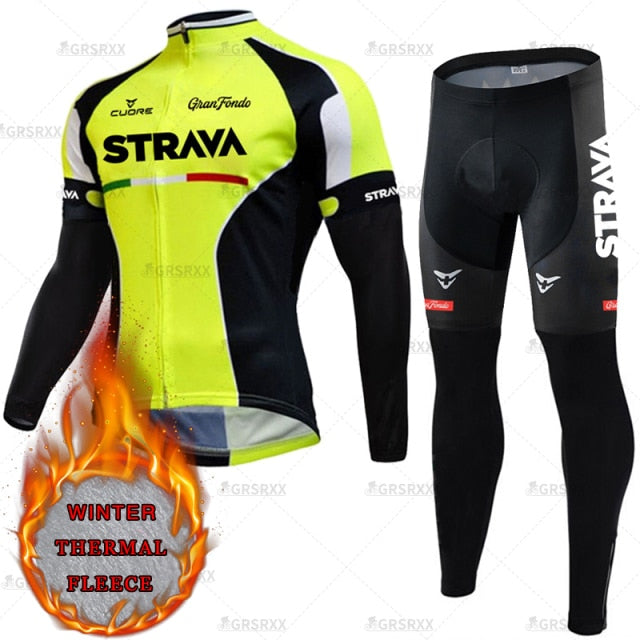 Thermal fleece cycling pants from The Clothing Company Sydney, designed for winter and autumn bike rides, featuring long sleeves.