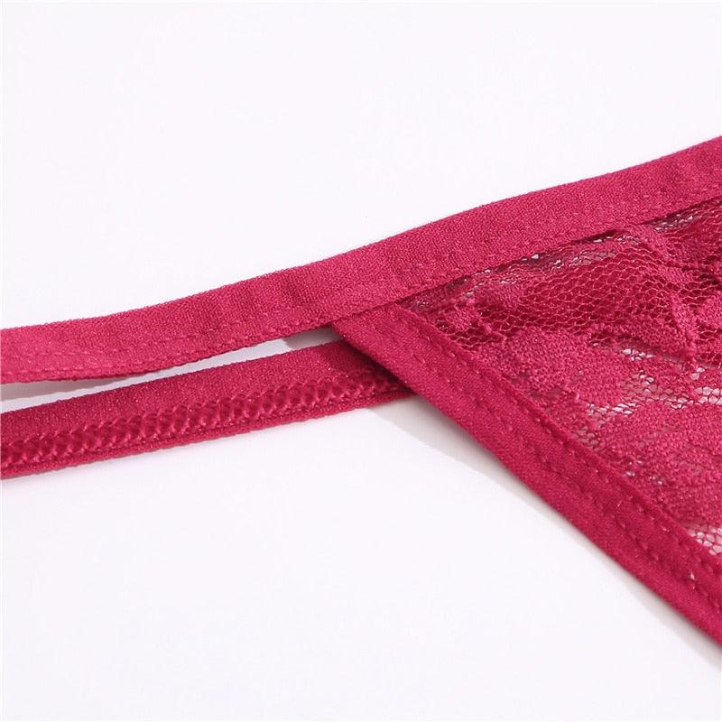 Two-pack floral lace G-string thong underwear with low waist, hollow out design, T-back style, transparent briefs from The Clothing Company Sydney
