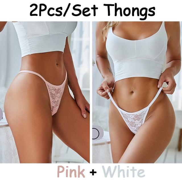 Two-pack floral lace G-string underwear from The Clothing Company Sydney, low waist, T-back briefs with hollow out design.