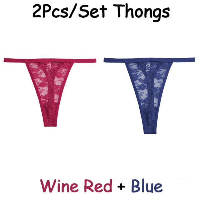 Two floral lace G-string thongs from The Clothing Company Sydney, low waist, transparent briefs with hollow out T-back design.