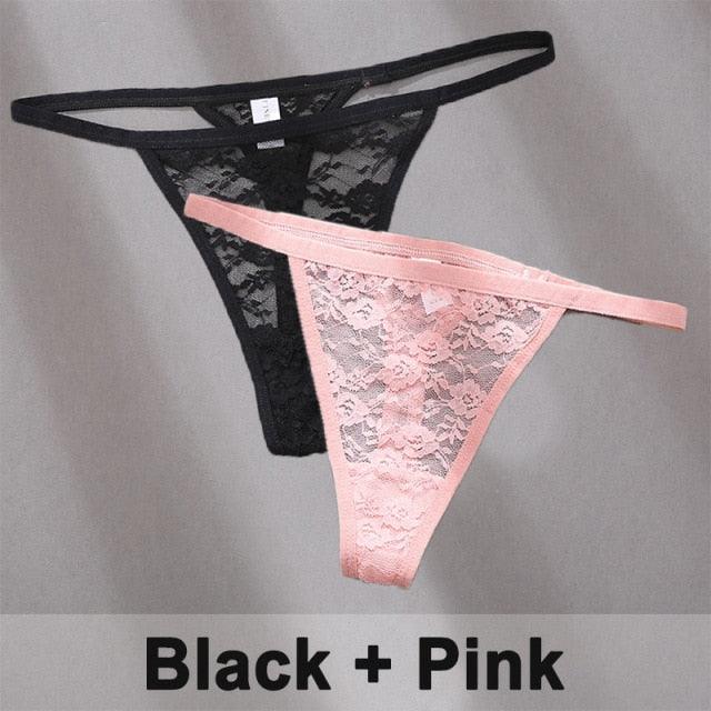 Two-pack floral lace G-string underwear from The Clothing Company Sydney, featuring low waist, hollow out design, and T-back style.