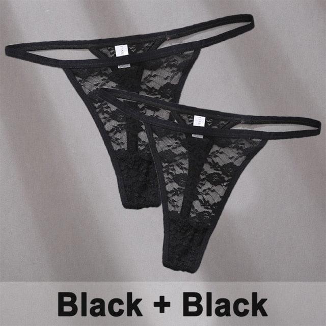Two floral lace G-string low waist underwear with hollow out design, transparent briefs, T-back style from The Clothing Company Sydney