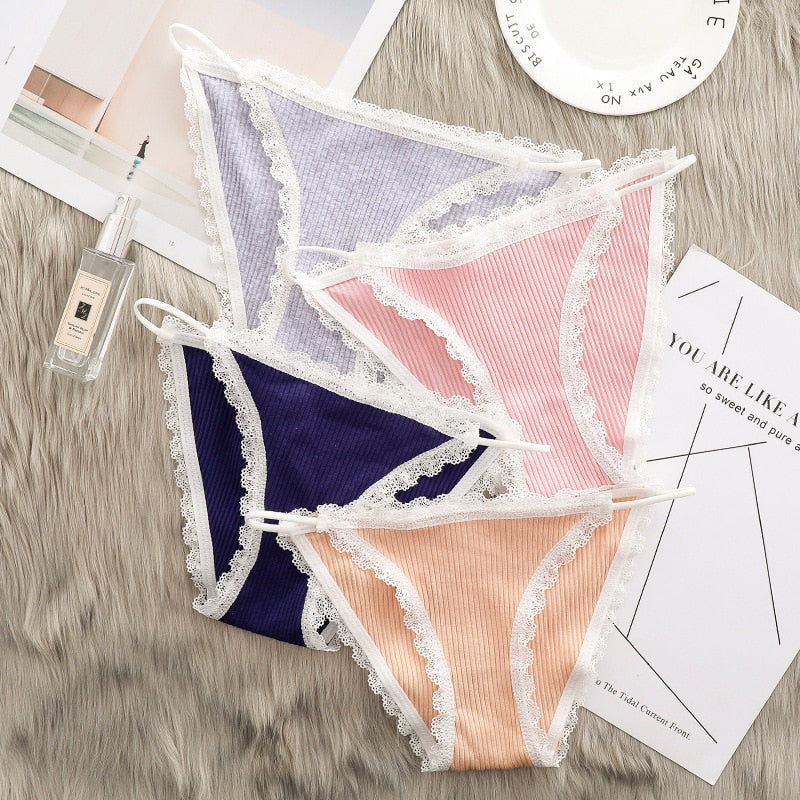 Breathable cotton underwear from The Clothing Company Sydney with cute lace details and striped pattern, comfortable briefs for everyday wear.
