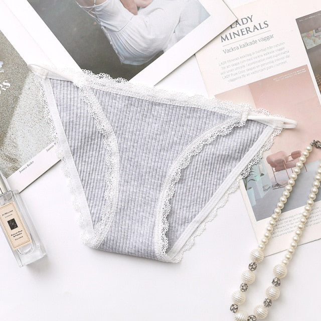 Breathable cotton underwear with lace details, striped design, cute briefs from The Clothing Company Sydney.