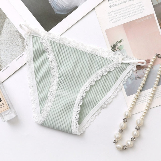 Breathable cotton underwear from The Clothing Company Sydney featuring cute lace, striped design, and comfortable brief style.
