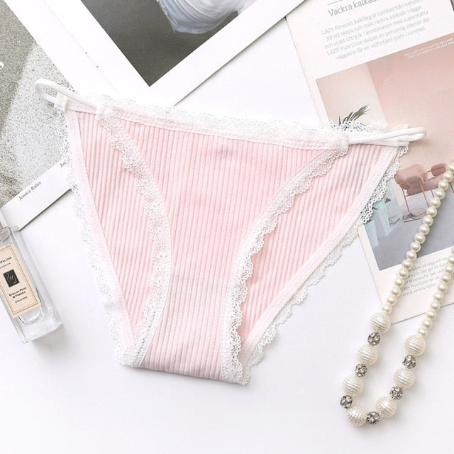 Breathable cotton underwear with sweet lace details, striped pattern, comfortable briefs from The Clothing Company Sydney.