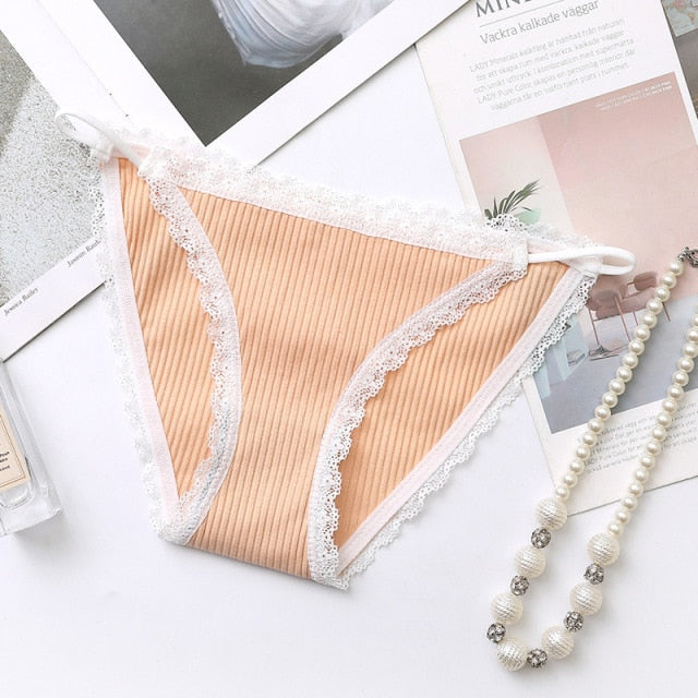Breathable cotton underwear by The Clothing Company Sydney featuring sweet lace, cute striped design, and comfortable briefs.
