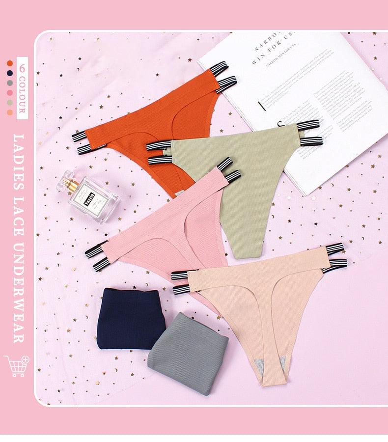 Two-pack of seamless thong panties from The Clothing Company Sydney, featuring comfortable G-string underwear in various colors.