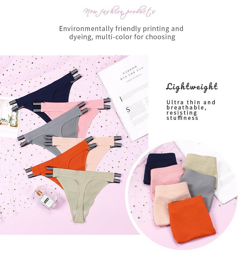 Two seamless thong panties by The Clothing Company Sydney, featuring comfortable G-string design in black and nude colors.