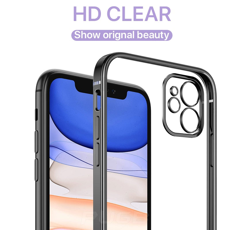 Luxury plating square frame clear silicone phone case for iPhone 11 to 13 Pro Max, X, XR, XS, SE, 7, 8 Plus by The Clothing Company Sydney