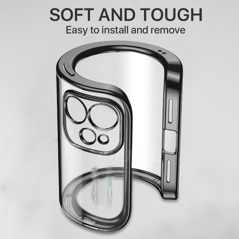 Luxury plating square frame transparent silicone phone case for iPhone 11 to 13 Pro Max, clear soft cover by The Clothing Company Sydney