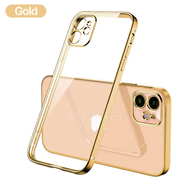 Clear silicone iPhone case with square frame design by The Clothing Company Sydney, compatible with iPhone 11 to 13 Pro Max and other models